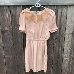 H&M Velvet Yoke Pocket Pink Dress US 6